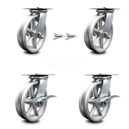 Service Caster 8 Inch V Groove Semi Steel Swivel Caster Swivel Locks 2 Brakes SCC, 2PK SCC-35S820-VGR-BSL-2-SLB-2